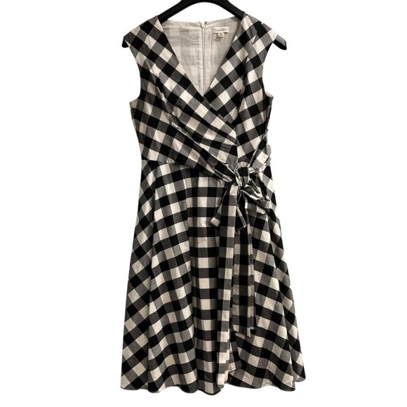 Calvin Klein Dress‎ Womens 8 Black Check A Line Faux Wrap Midi Western Country - Picture 1 of 7